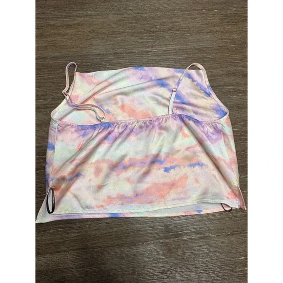 Forever 21 Tie Dye Cowl Neck Cami Top Pastel Pink Blue Satin Cropped Small - Picture 3 of 3